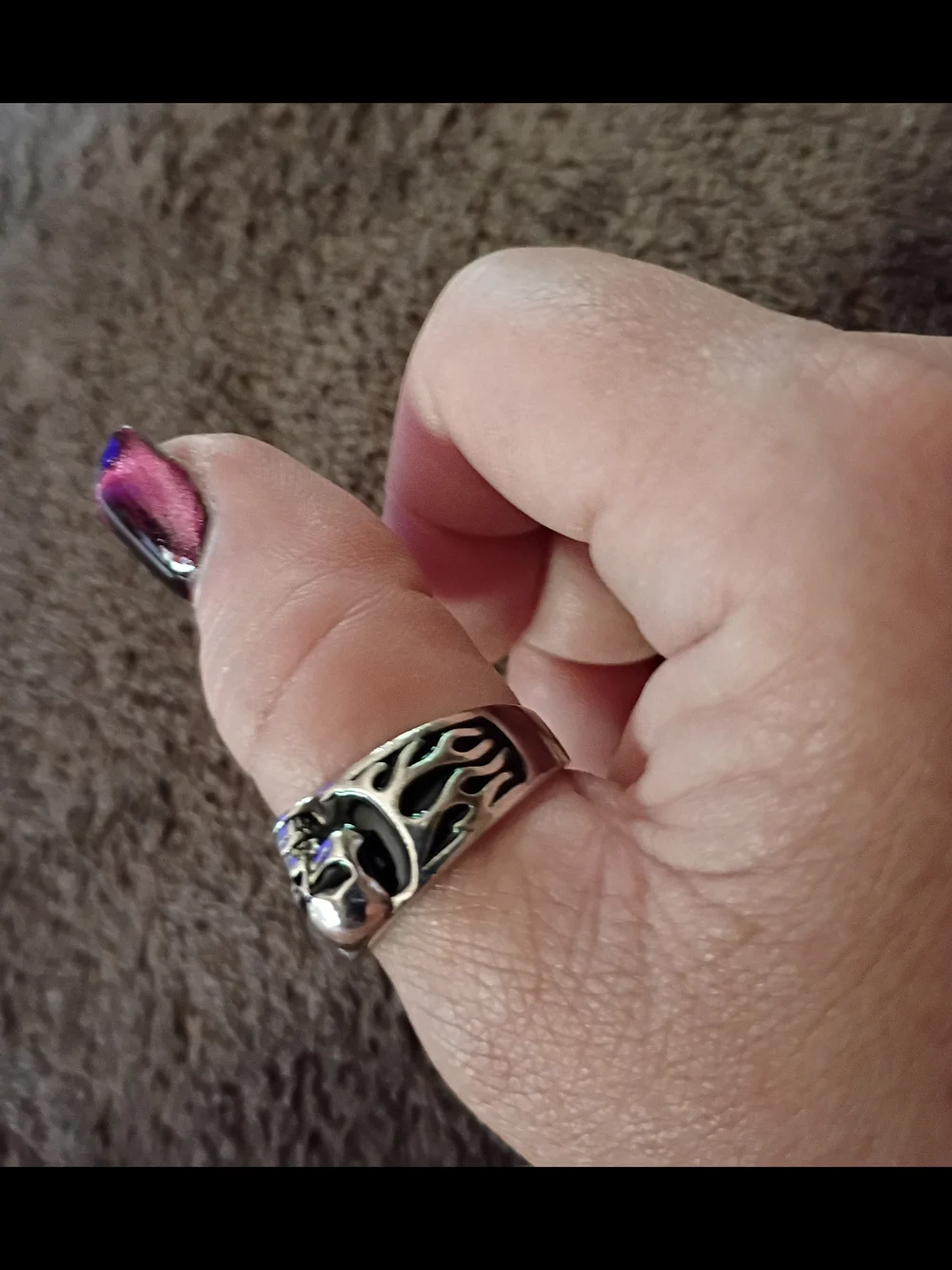 Silver Skull Flame Ring - Men's Stainless Steel Skull Band